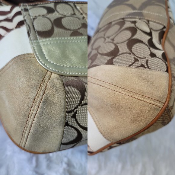 COACH 10808 Ergo Patchwork Leather Canvas Suede Hobo in Earth Tone Brown Color - Picture 12 of 12